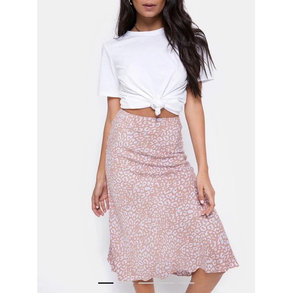 Motel Rocks Tauri Midi Leopard Skirt Size Small New Tan White